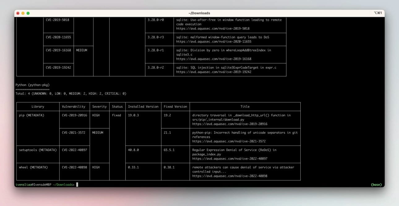 Docker Trivy 扫描结果 Mac